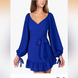 B Darlin Royal Blue Puff-Sleeve Wrap Dress